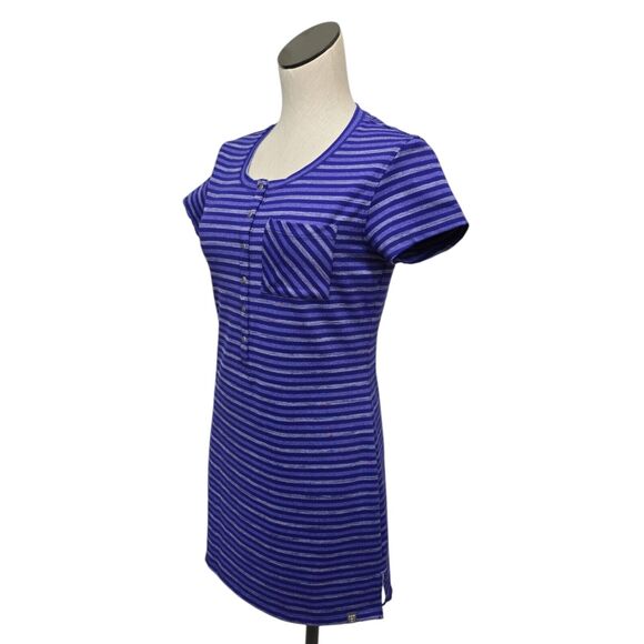 Title Nine Purple Striped Selkie Athletic Tunic Dress Size Small Snap Henley - Picture 2 of 12